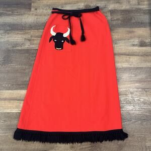 Vintage Virginia Crabtree Red Wrap Skirt Matador Costume Black Fringe Bull FLAWS